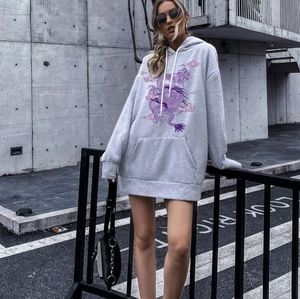 Chinese dragon drawstring oversized hoodie